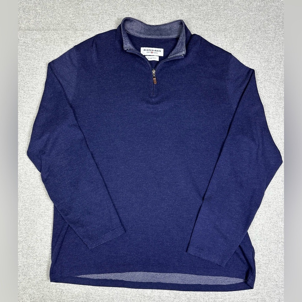 Mizzen+Main Sweater Mens 2XL Navy Quarter Zip Trim Fit Made in USA Pullover